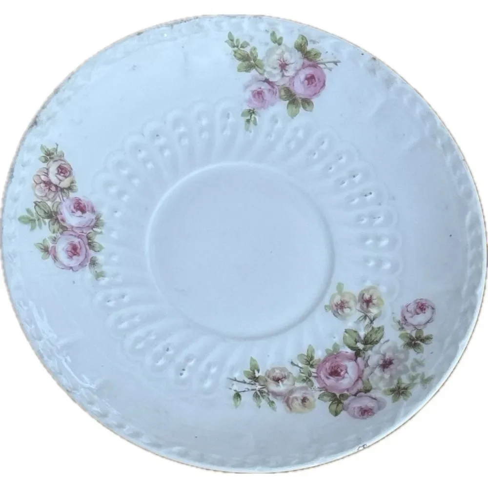 Antique French Porcelain Plate with Pink Roses & Scalloped Edge - Limoges‎
